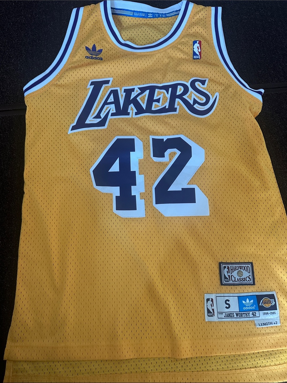 adidas Lakers #42 Gold and Navy Hardwood Jersey
